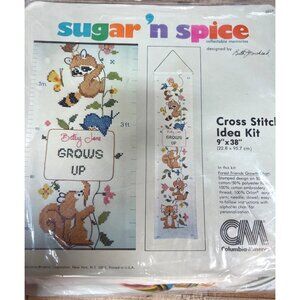 Sugar N Spice Stamped Cross Stitch Kit 6824 Forest Friends Growth Chart 9" X 38